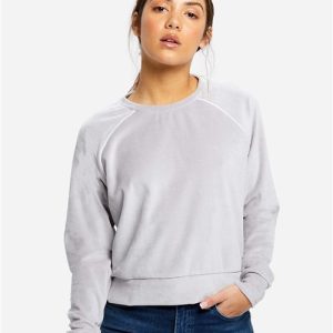 Women's Velour Cropped Long Sleeve Pullover Top