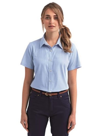 Women's Microcheck Gingham Short Sleeve Cotton Dress Shirt