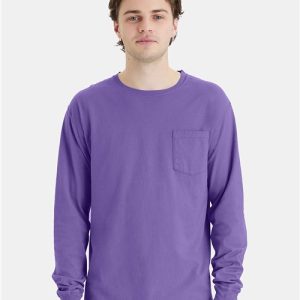 Unisex Garment-Dyed Long Sleeve T-Shirt With a Pocket