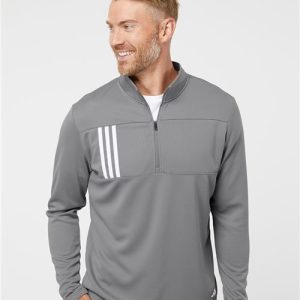 Men's 3-Stripes Double-Knit Quarter-Zip Pullover